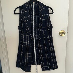 Women's Navy Plaid Sleeveless Coat